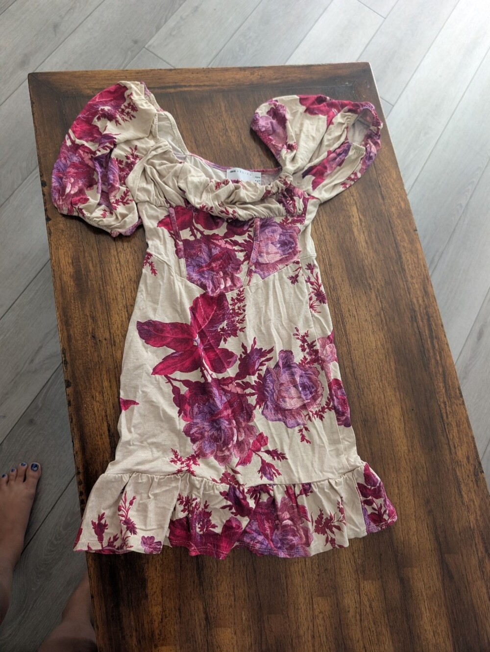 Women's size 4 Floral Ruffle Hem Dress - Pink and Cream